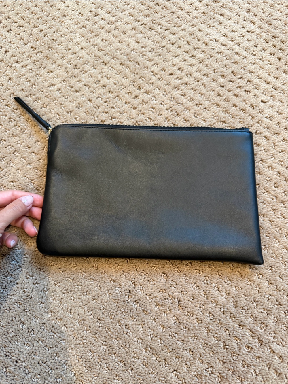 Aritzia Black Leather Zip Wristlet Clutch